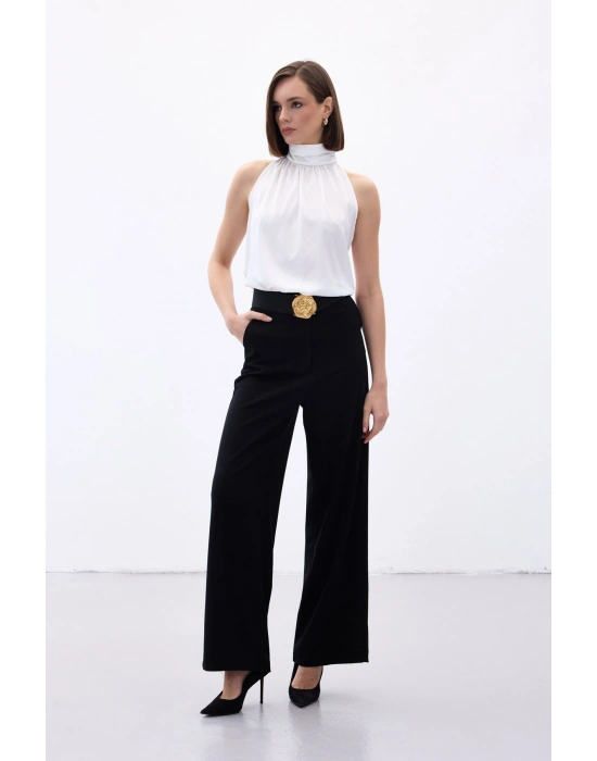 Palazzo Krep Pantolon - Siyah