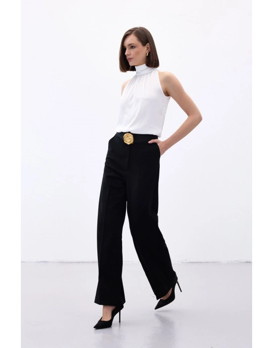 Palazzo Krep Pantolon - Siyah