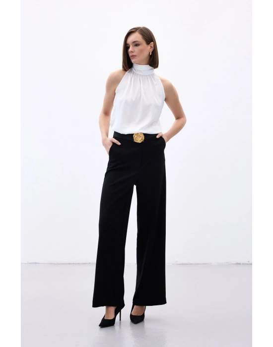 Palazzo Krep Pantolon - Siyah