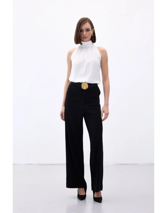 Palazzo Krep Pantolon - Siyah