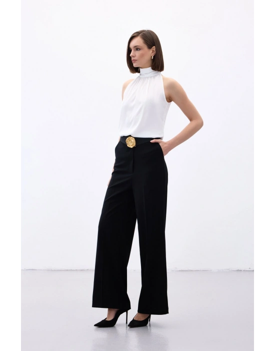 Palazzo Krep Pantolon - Siyah