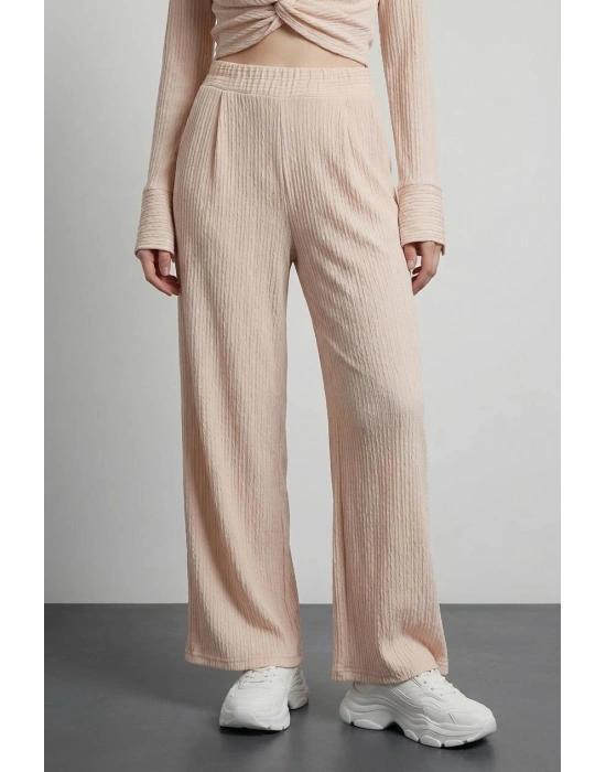 Pile Detaylı Pantolon Bej