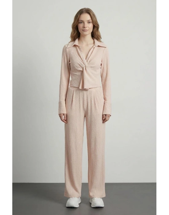 Pile Detaylı Pantolon Bej