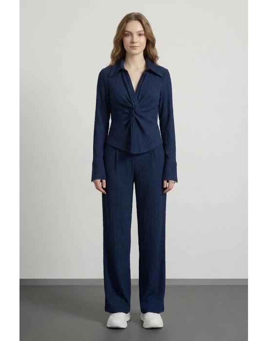 Pile Detaylı Pantolon Lacivert