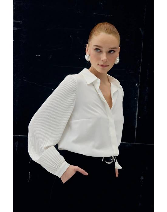 Pilise Kollu Gömlek - Ekru