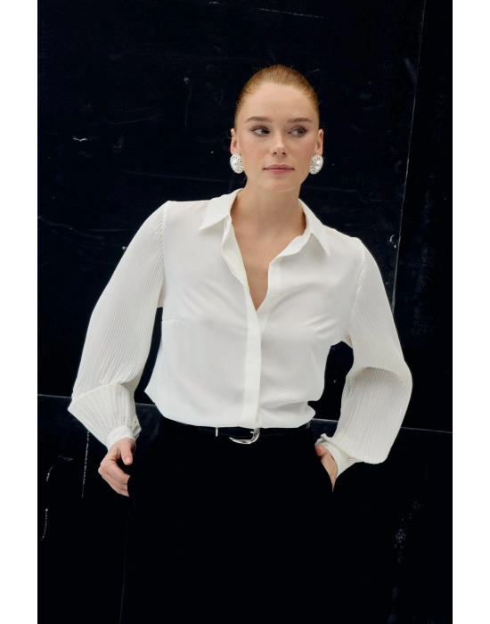 Pilise Kollu Gömlek - Ekru