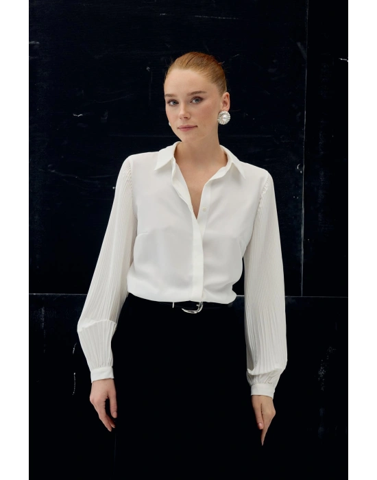 Pilise Kollu Gömlek - Ekru