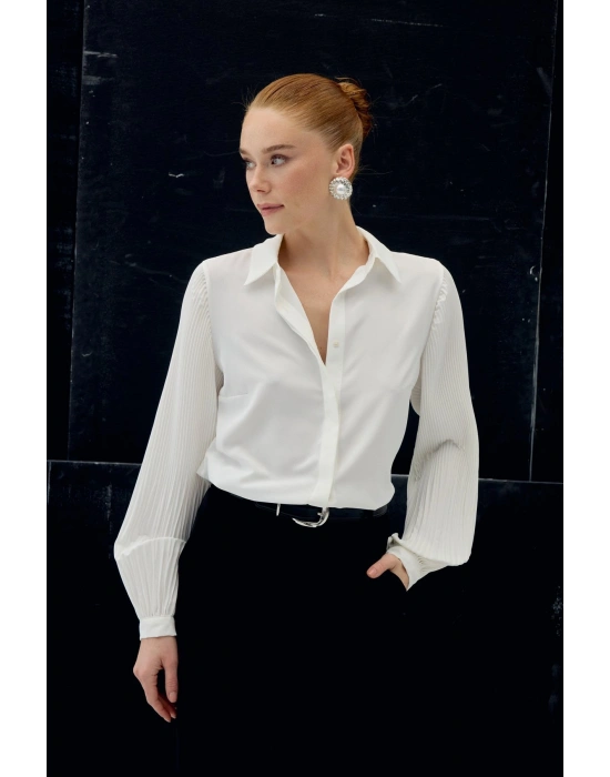 Pilise Kollu Gömlek - Ekru