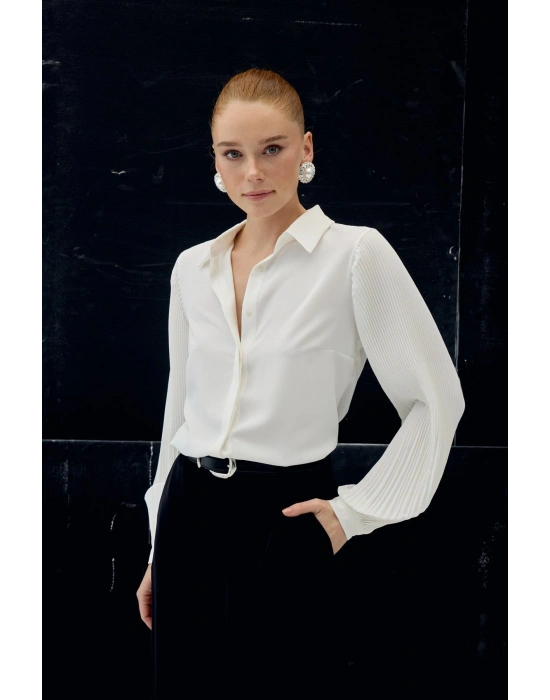 Pilise Kollu Gömlek - Ekru