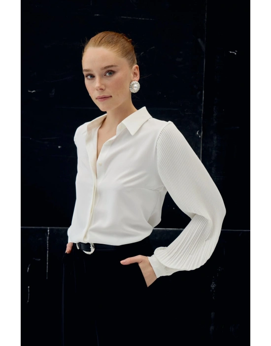 Pilise Kollu Gömlek - Ekru