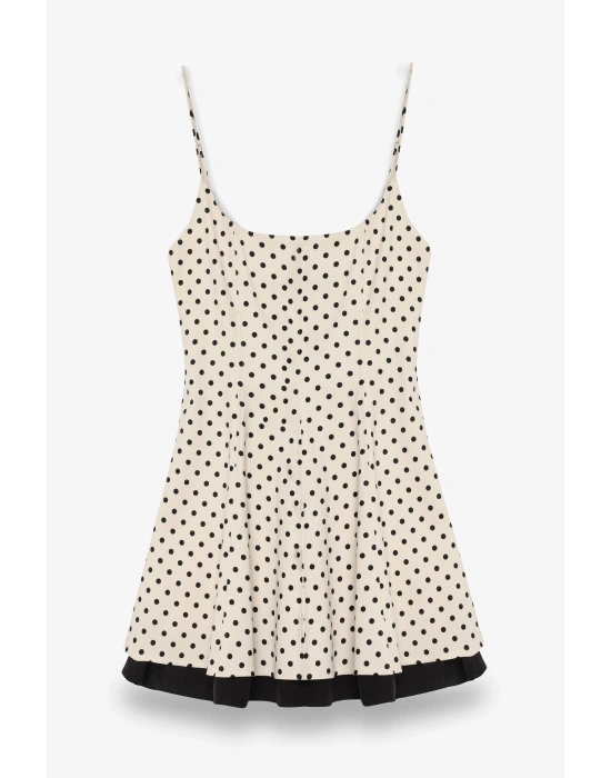 Puantiye Desenli Elbise Krem