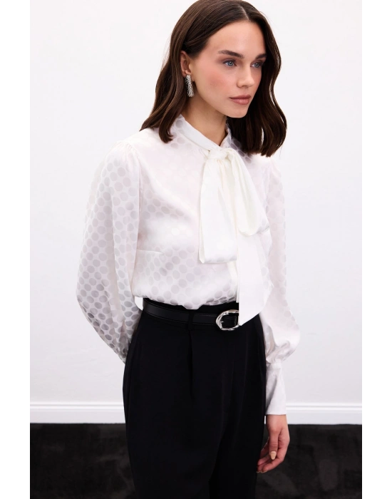 Puantiye Desenli Gömlek - Ekru