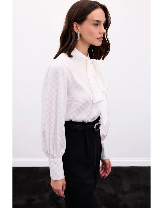 Puantiye Desenli Gömlek - Ekru