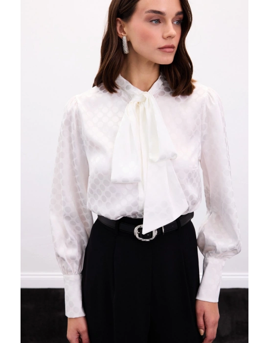 Puantiye Desenli Gömlek - Ekru