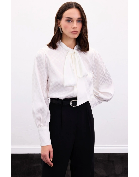 Puantiye Desenli Gömlek - Ekru