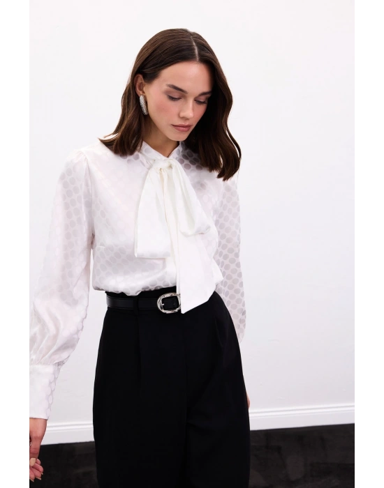 Puantiye Desenli Gömlek - Ekru