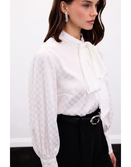 Puantiye Desenli Gömlek - Ekru