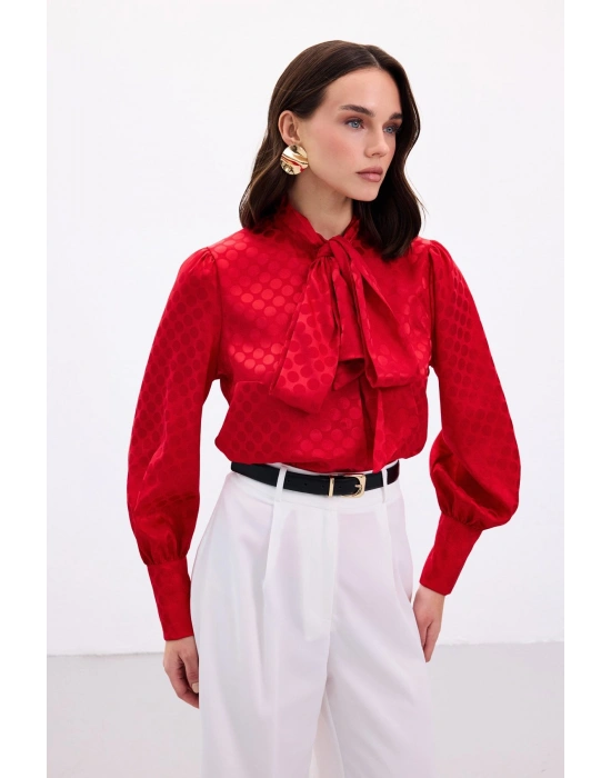 Puantiye Desenli Gömlek - Kırmızı