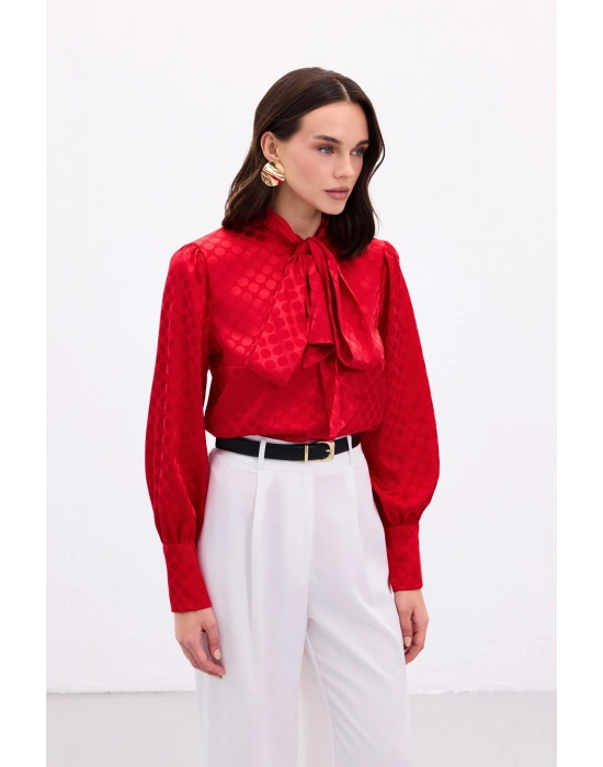 Puantiye Desenli Gömlek - Kırmızı