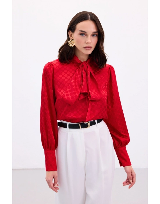 Puantiye Desenli Gömlek - Kırmızı