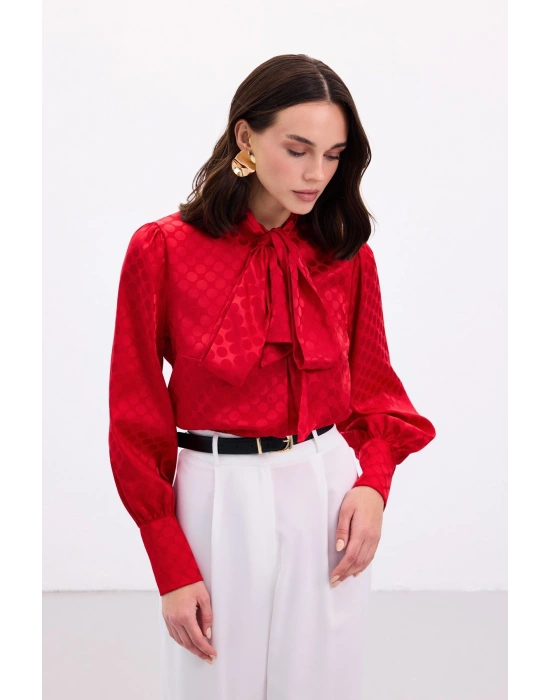 Puantiye Desenli Gömlek - Kırmızı