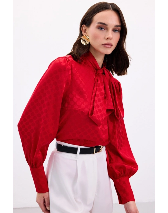 Puantiye Desenli Gömlek - Kırmızı