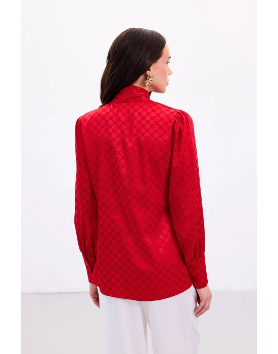 Puantiye Desenli Gömlek - Kırmızı