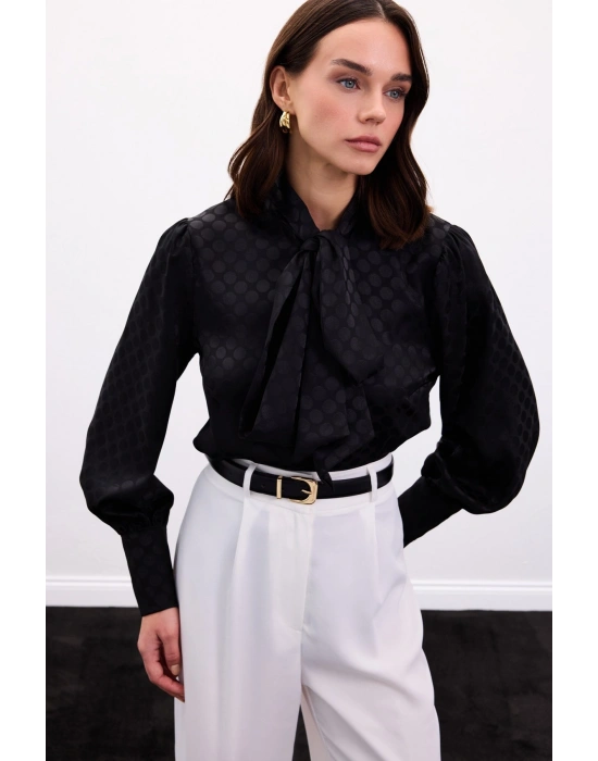 Puantiye Desenli Gömlek - Siyah