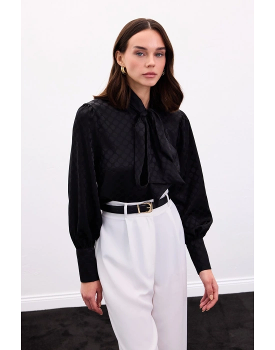 Puantiye Desenli Gömlek - Siyah