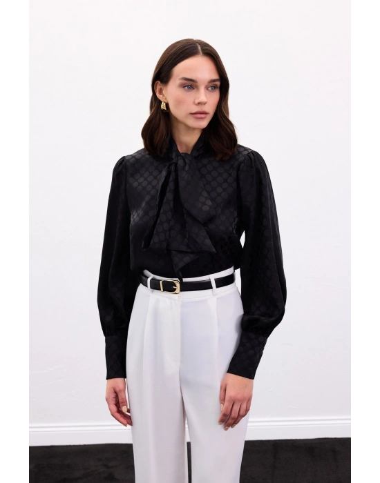 Puantiye Desenli Gömlek - Siyah