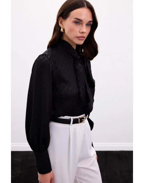 Puantiye Desenli Gömlek - Siyah