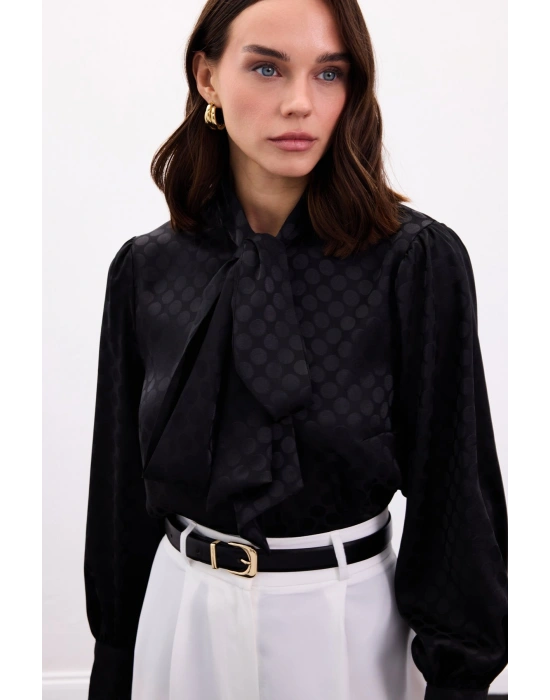 Puantiye Desenli Gömlek - Siyah