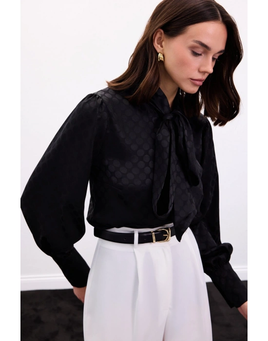 Puantiye Desenli Gömlek - Siyah