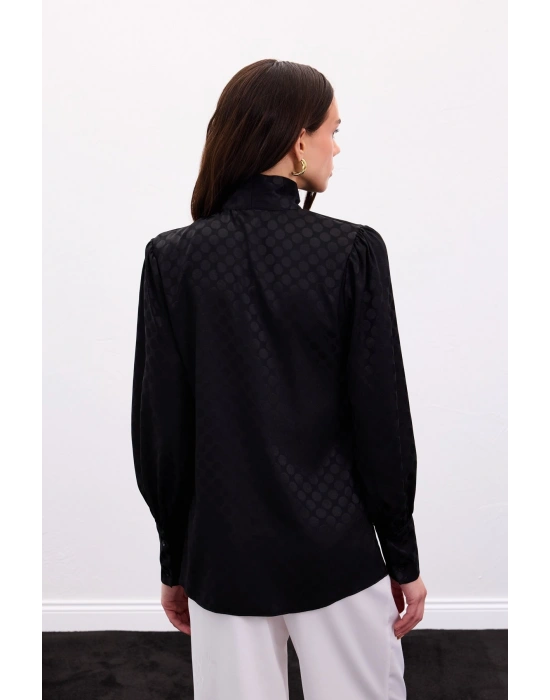 Puantiye Desenli Gömlek - Siyah
