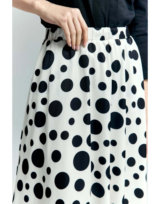 Puantiye Desenli Kloş Etek - Ekru