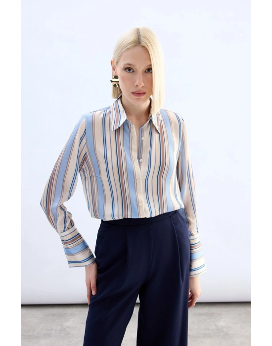 Renkli Çizgili Gömlek - Bebe Mavi