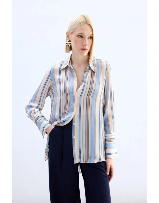 Renkli Çizgili Gömlek - Bebe Mavi