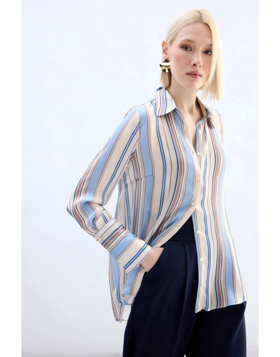 Renkli Çizgili Gömlek - Bebe Mavi