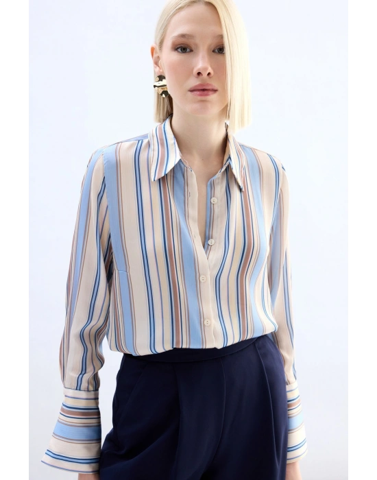 Renkli Çizgili Gömlek - Bebe Mavi