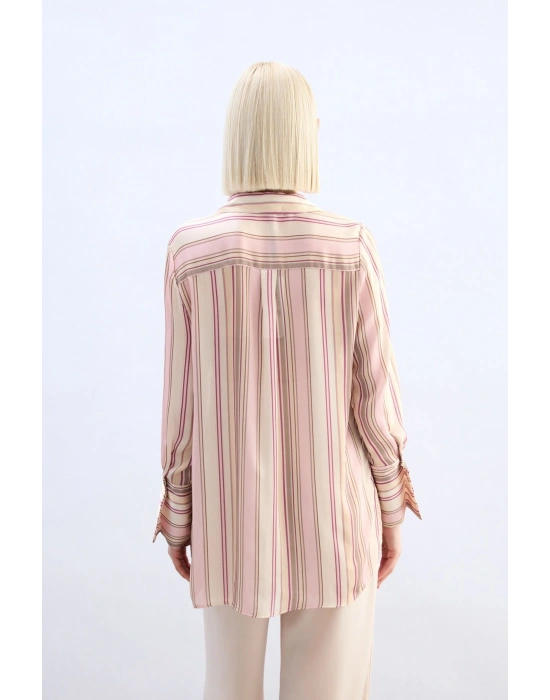 Renkli Çizgili Gömlek - Pudra