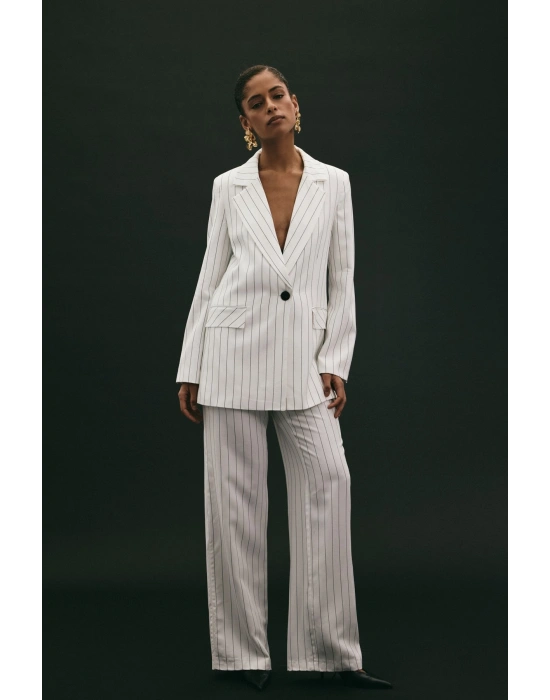 Rina Çizgili Pantolon - Ekru