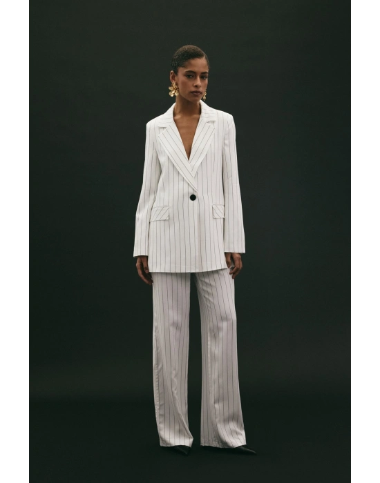 Rina Çizgili Pantolon - Ekru