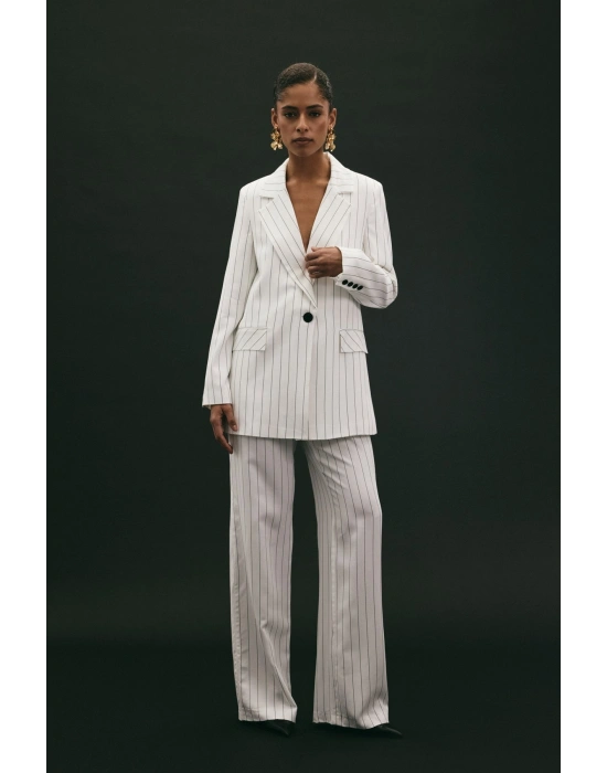 Rina Çizgili Pantolon - Ekru