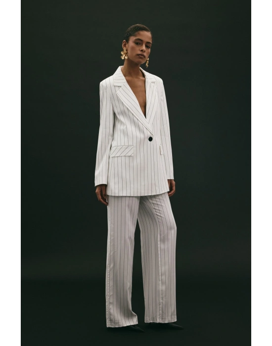 Rina Çizgili Pantolon - Ekru