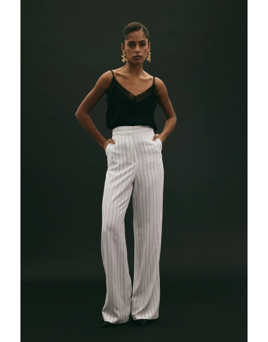Rina Çizgili Pantolon - Ekru