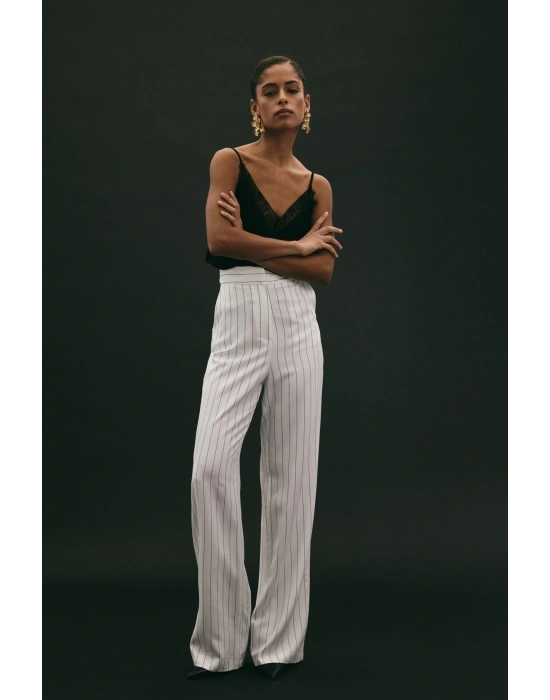 Rina Çizgili Pantolon - Ekru