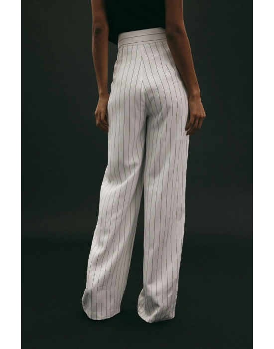 Rina Çizgili Pantolon - Ekru