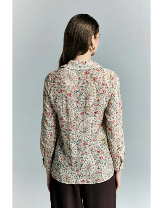 Şal Desen Kolu Katlamalı Gömlek - Pembe