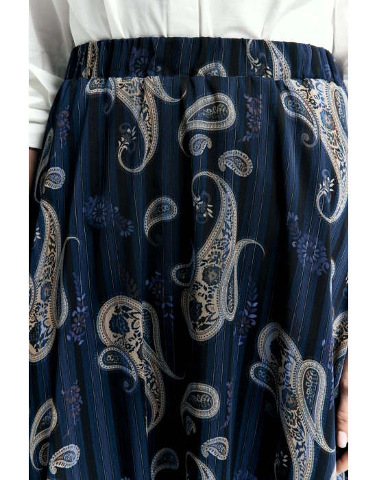 Şal Desen Şifon Etek - Lacivert