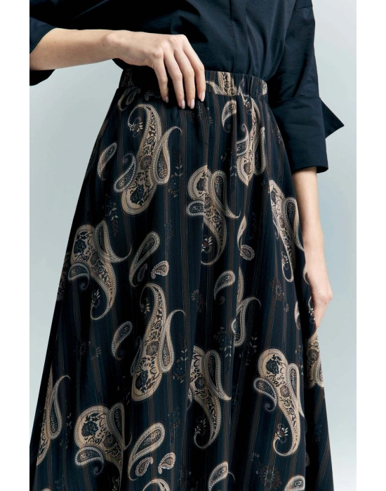 Şal Desen Şifon Etek - Siyah
